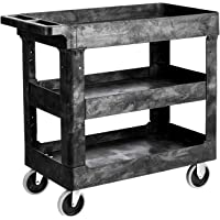 Amazon Basics - Carrito multiusos de 3 niveles de estilo bandeja alta- plástico- 227 kilogramos de capacidad- negro